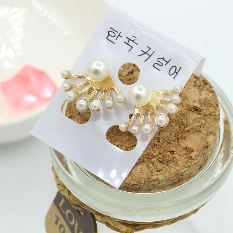 

7 Branches Little Simulated Pearls Golden piercing Stud Earrings for Women Jewelry