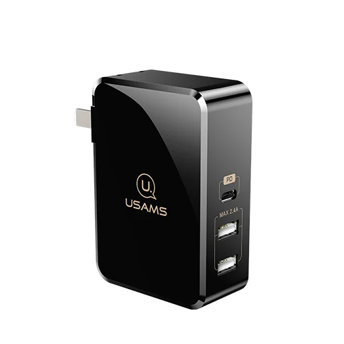 US Black PD быстрое зарядное устройство, USAMS US зарядное устройство, С Тип-C& dual usb Выход зарядное устройство 5 В/2.4a для IPhone X MacBook Huawei matebook стены зарядное устройство - Тип штекера: US Black