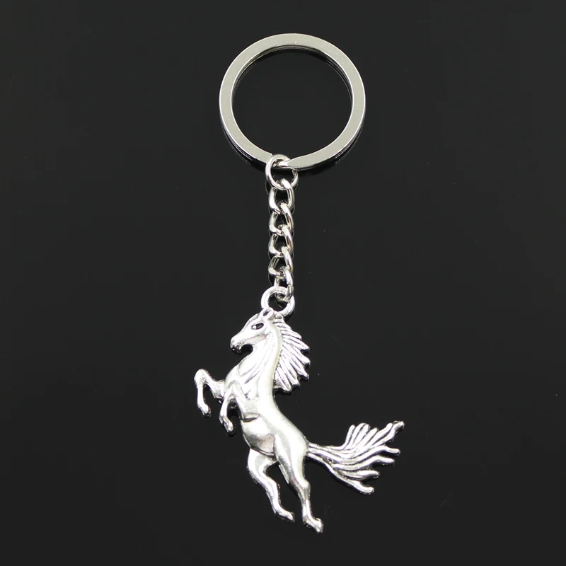 

Fashion 30mm Key Ring Metal Key Chain Keychain Jewelry Antique Bronze Silver Color Plated Running Horse 51x32mm Pendant