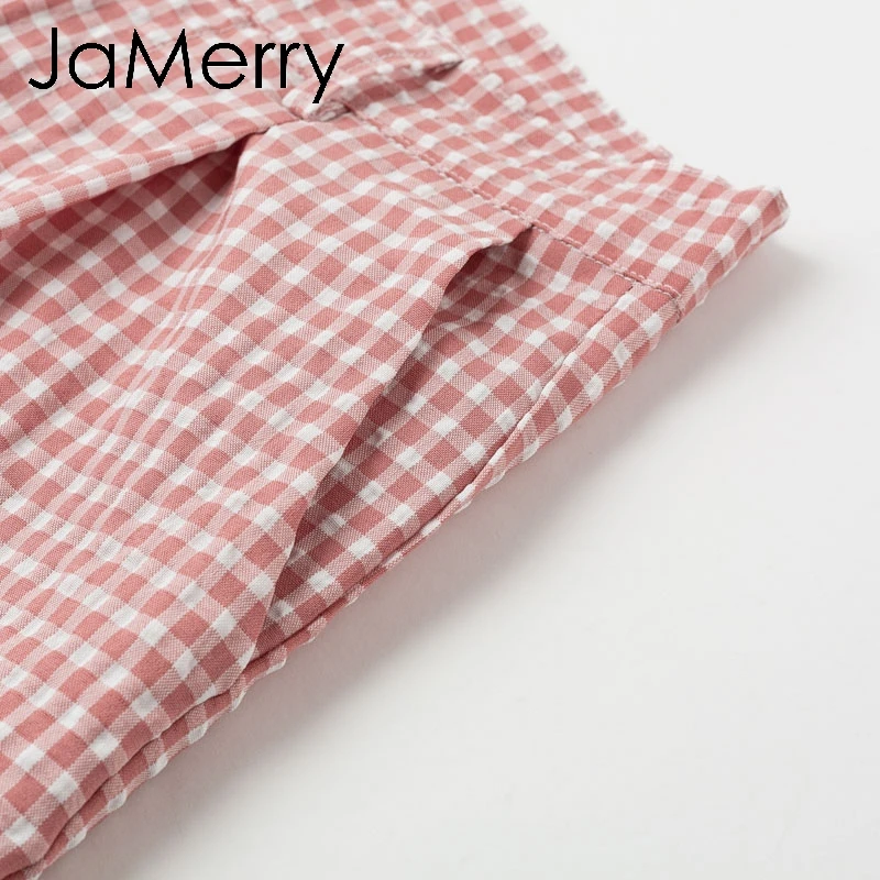 JaMerry винтажные розовые клетчатые повседневные штаны для женщин летние рабочие брюки Капри женские прямые офисные женские брюки в британском стиле