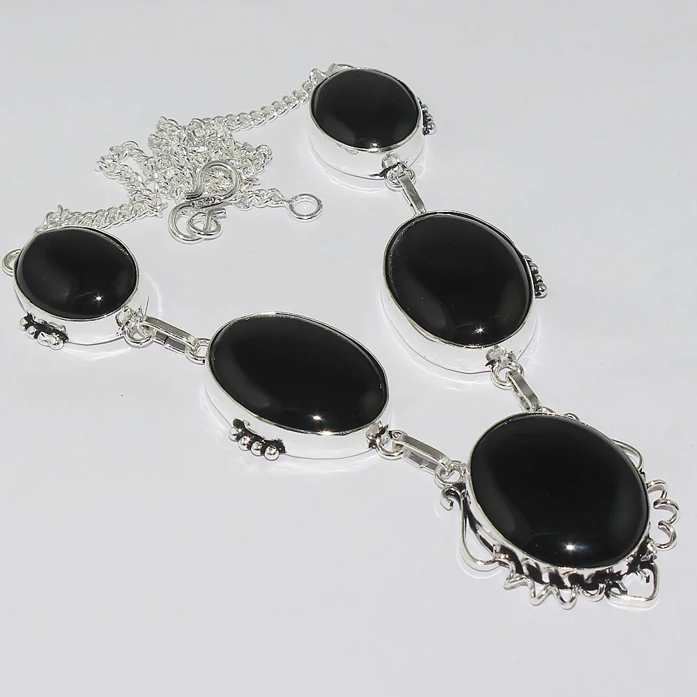 

Ожерелье с черным ониксом серебристый слой под медь, 46,5 см, N2132