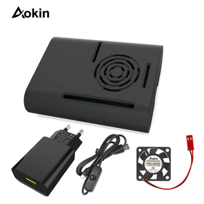 Чехол Aokin Raspberry Pi вентилятор радиатор источник питания для 4 с вентилятором