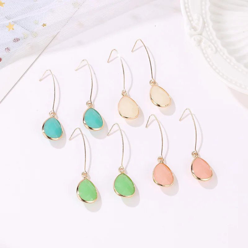 MOONROCY Rose Gold Color Crystal Opal Earrings Drop Cute Women's Long Pink Blue Green Jewelry Gift Wholesale Dropshipping | Украшения и