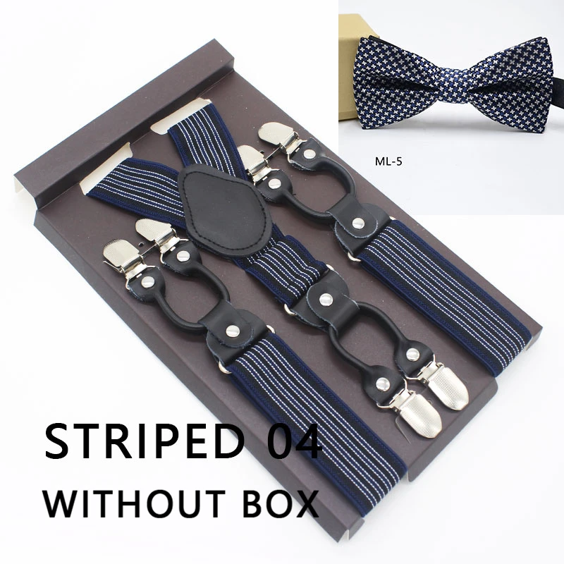 STRIPED 04 Мужские подтяжки набор новые подтяжки с галстуком-бабочкой винтажные повседневные 6 зажимов подтяжки брюки ремень подарок для отца/мужчины - Цвет: STRIPED 04