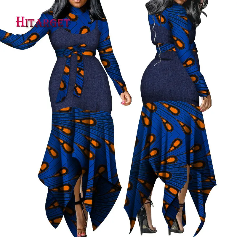 Женское платье с длинным рукавом в африканском стиле Bazin Riche элегантное модель