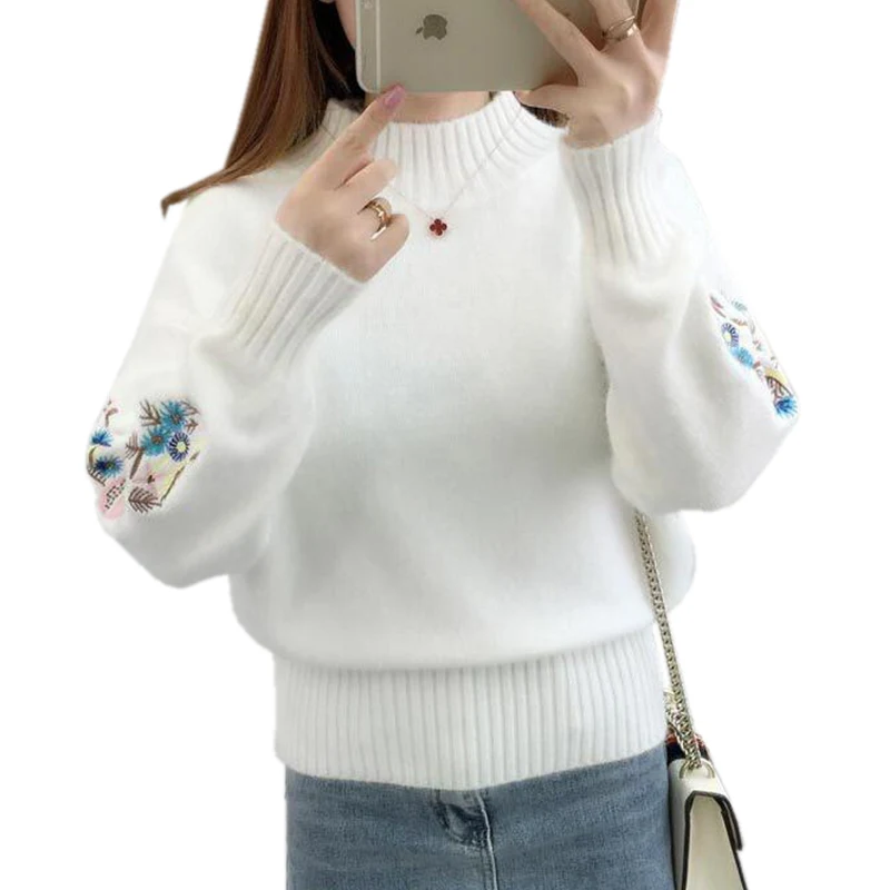 TIGENA 2019 Winter Thick Warm Beautiful Embroidery Turtleneck Sweater Women Long Sleeve Knit Pullover Female Pull Femme | Женская одежда