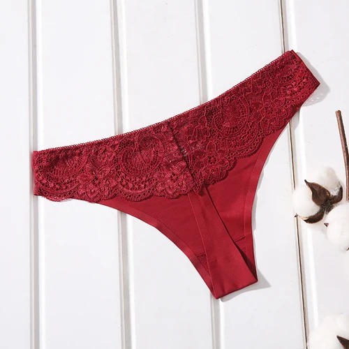 Wine Red M-XXL, женские стринги и стринги с низкой талией, женское нижнее белье, трусики размера плюс, кружевные бесшовные трусы, женские сексуальные трусики, трусы 0 - Цвет: Wine Red