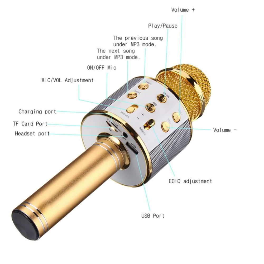Беспроводной Bluetooth WS 858 Караоке ручной микрофон Mic Динамик Запись музыки