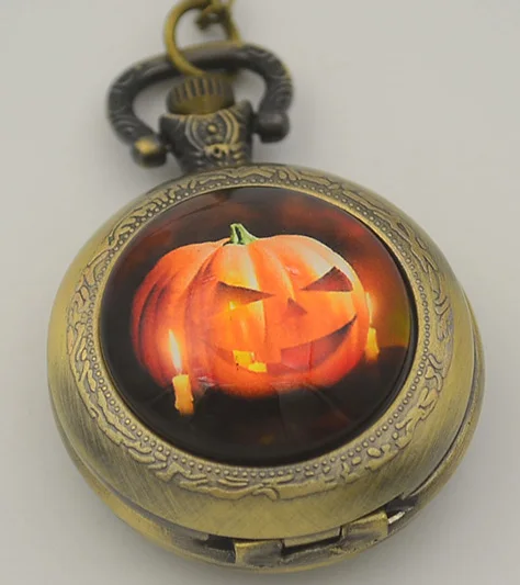 Модные кварцевые Хэллоуин Тыква карманные часы ожерелье Женская подвеска Милая
