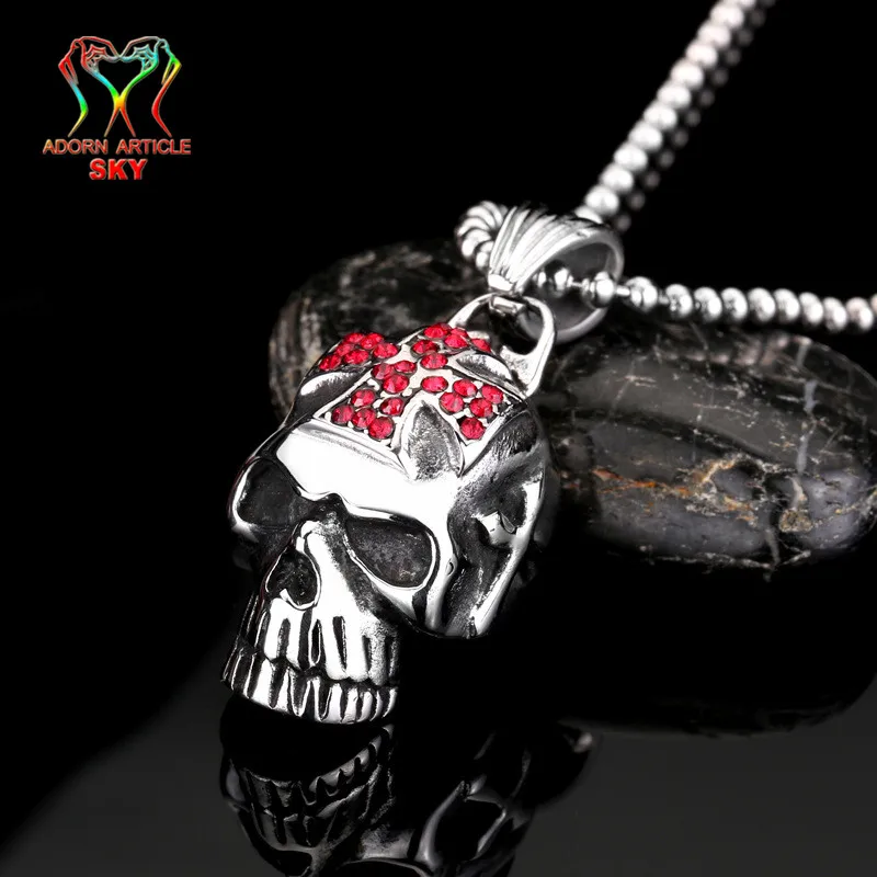 Необычный панк Titanium Jewelry Кулон инкрустированный CZ Железный крест череп кулон|iron