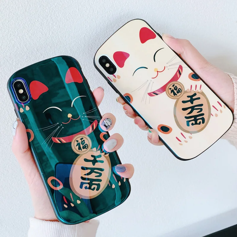 For iphone 11 pro XS max Fortune Cat Shield Case Lucky Soft cover X XR 8 8plus 6 6s 6sp 7 7P Maneki Neko Shell |