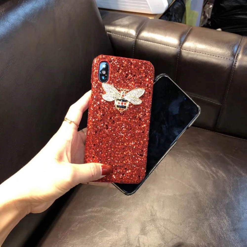 Kuutti Squishy Glitter Rhinestone Bee DIY Cell Phone cases for iPhone 6 7 8 Plus X Hard PC Covers Gift Mother's Day |