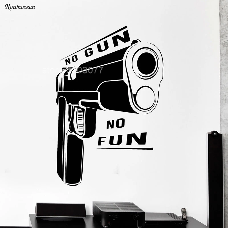 Виниловая наклейка на стену NO GUN FUN со съемными самоклеящимися картинками