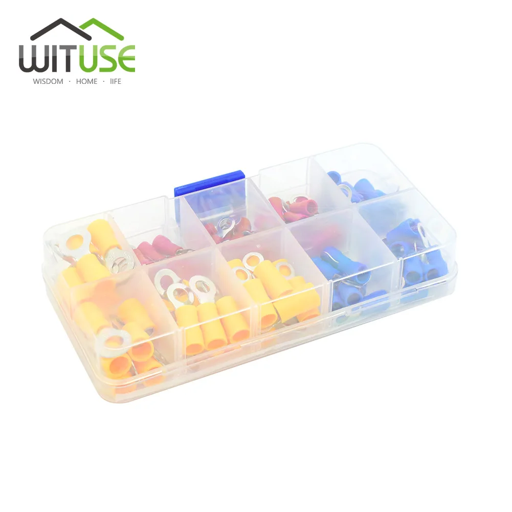 1 Box 90Pcs 90 шт./кор. O Тип круглое кольцо утепленная холодного отжима терминал RV зажим для провода Медь разъемы шнура обжимной провода соединительные пакет - Цвет: 1 Box 90Pcs