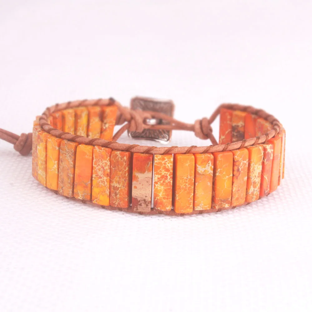 Женский кожаный браслет из натурального камня для пары с бусинами Pulsera Cuenta Cuadrados