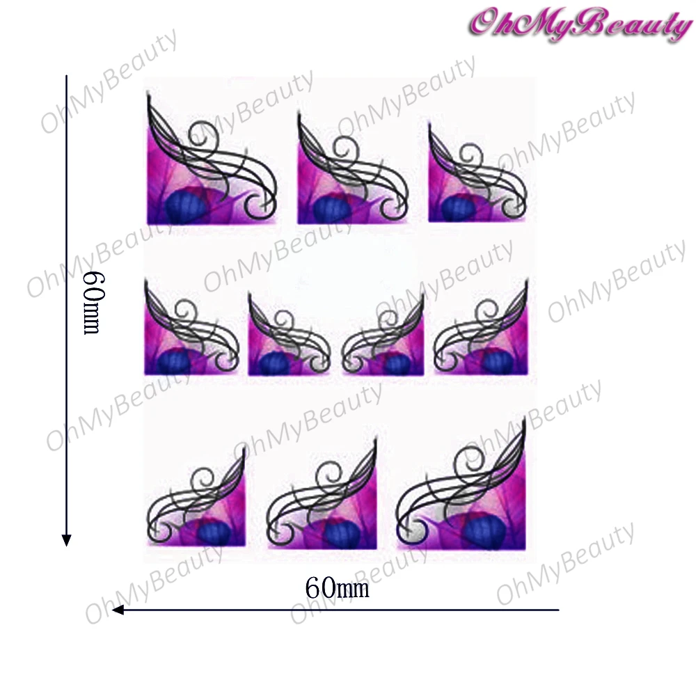 2 шт. Блестящий Фиолетовый ногтей Вода Стикеры Половина Обертывания Французский