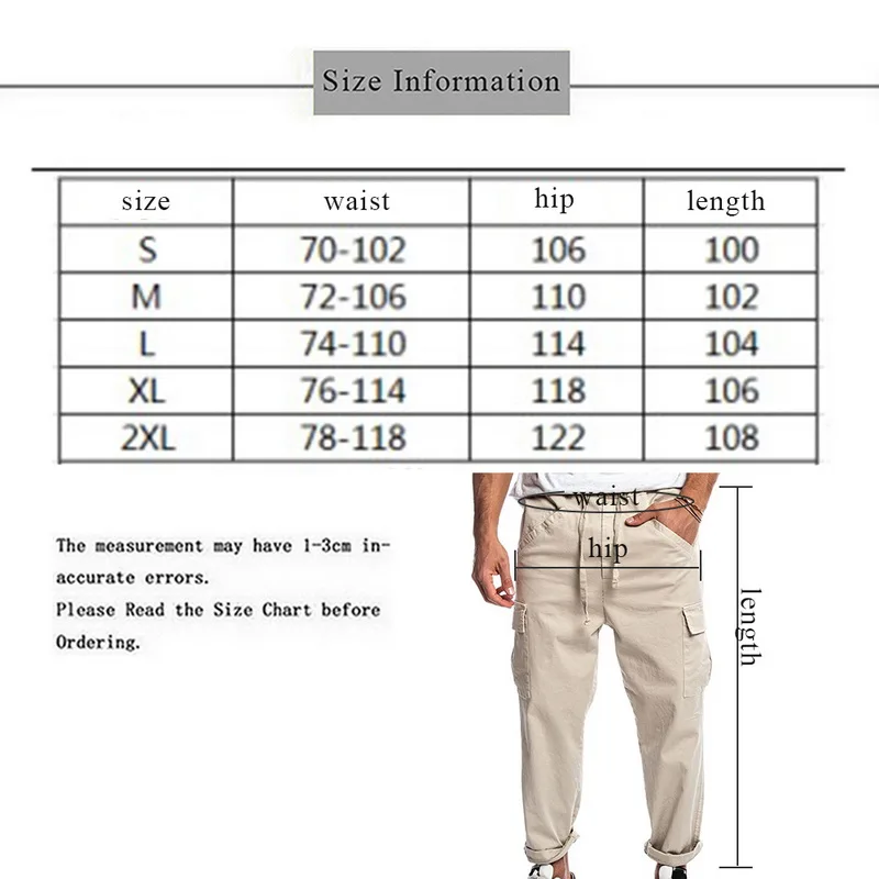 Мужские брюки-карго CYSINCOS однотонные с несколькими карманами и эластичной