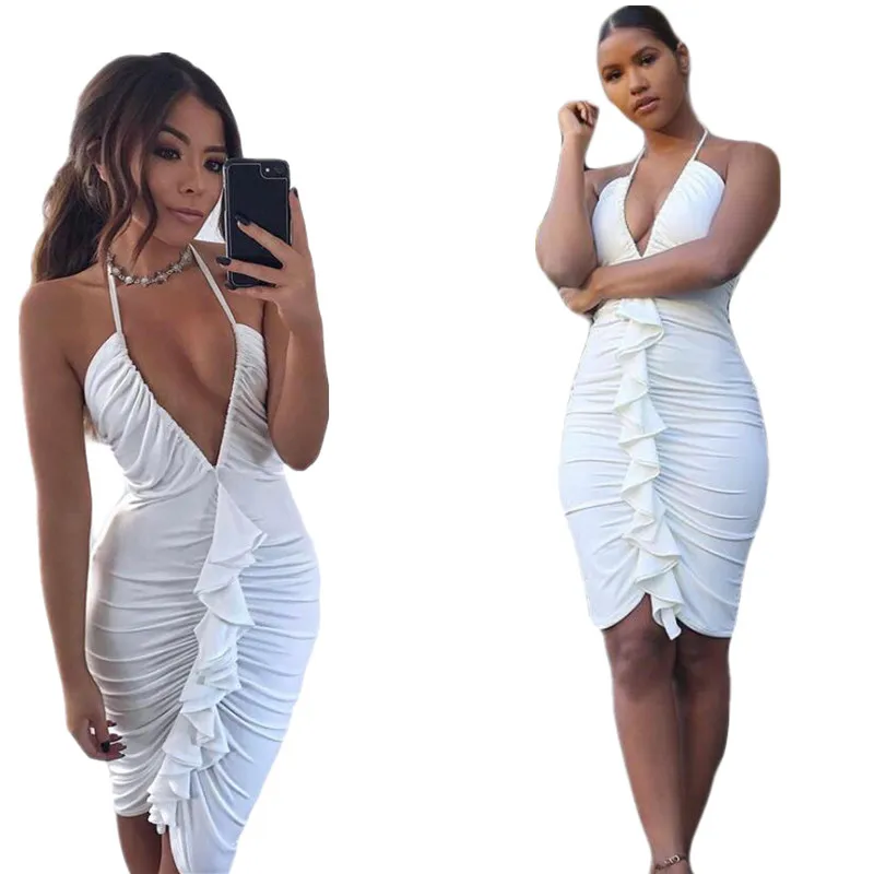 Новинка 2017 женское облегающее Пышное Платье с оборками v образный вырез вечернее