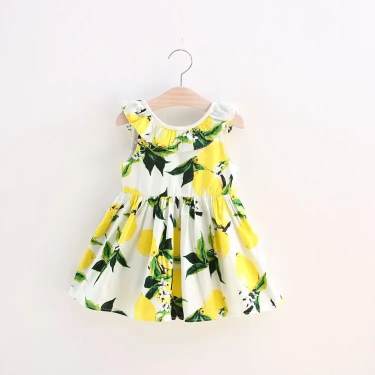 Летние платья для маленьких девочек без рукавов с лимонным узором лето 2018 одежда