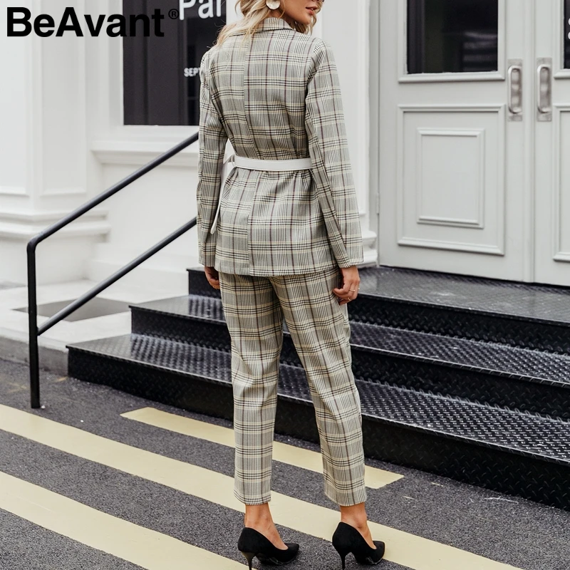 BeAvant плед двубортный Женский блейзер длинный рукав повседневный офисный Женский блейзер пальто кнопка уличная Женская куртка