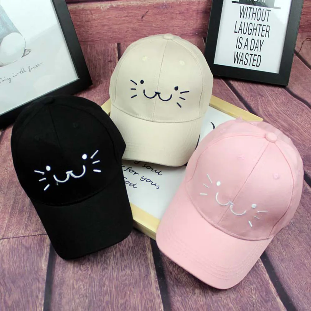 Летняя модная бейсбольная шапка для детей малышей мультяшное лицо кошки Sanpback
