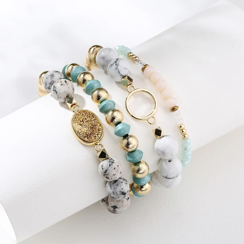 Модный браслет Stack настоящий Натуральный Druzy коннектор Howlite камень дерево марбель