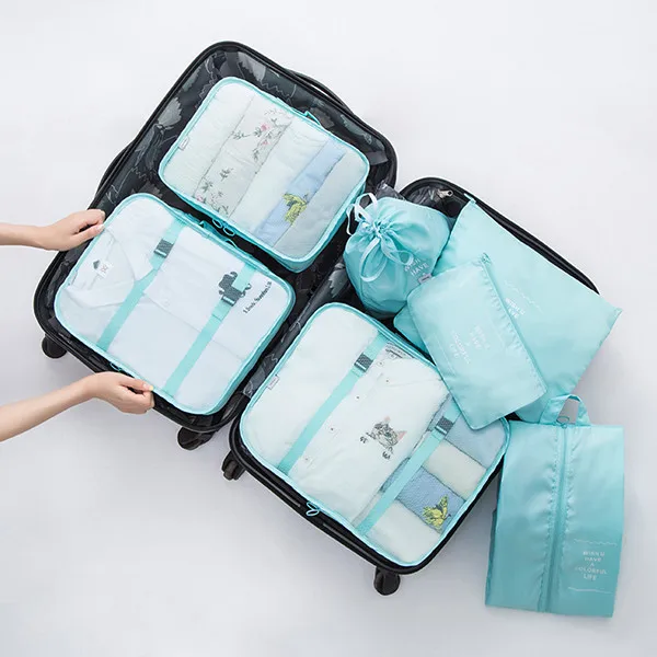 Blue 7pcs Set Дорожная сумка для хранения, наборы для одежды, нижнее белье, обувь для женщин, аккуратный Органайзер, сумка, чемодан, домашний шкаф, контейнер - Цвет: Blue 7pcs Set