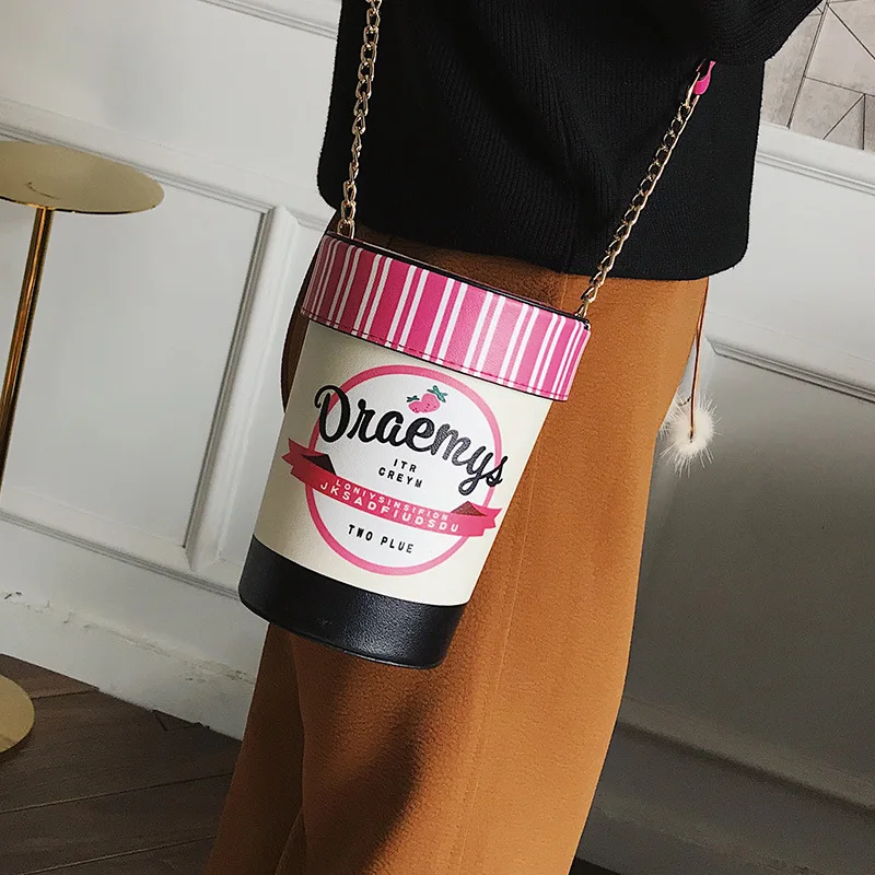 Дизайн чашки мороженого женская сумка розовая Ведерко для дам на плечо