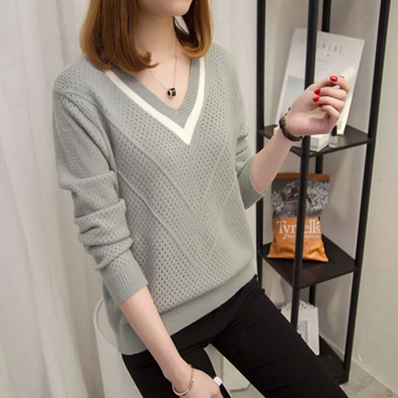 2019 Solid color Spring autumn Women knitted sweaters Long sleeve Casual loose large size hollow cc16 | Женская одежда