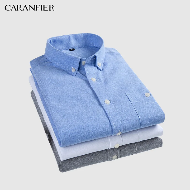 

CARANFIER Mens Dress Shirt Oxford Formal Social Business Male Slim Fit Short Sleeve Solid Classic Leisure Shirts Chemise Homme