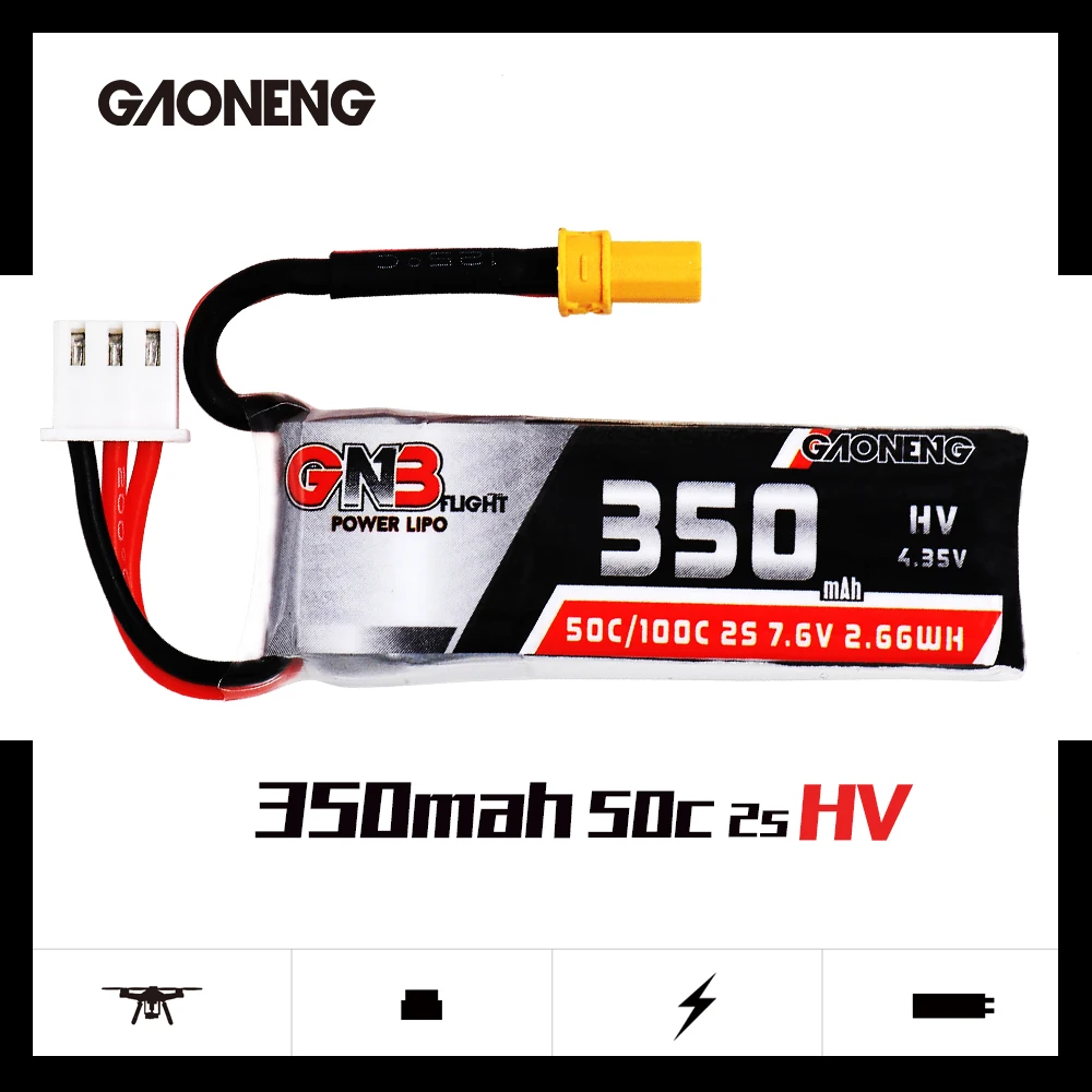 2 шт. GNB Gaoneng 2S 350 мАч 7 6 в HV 50C/100C литий полимерный аккумулятор с разъемом XT30 для BETAFPV
