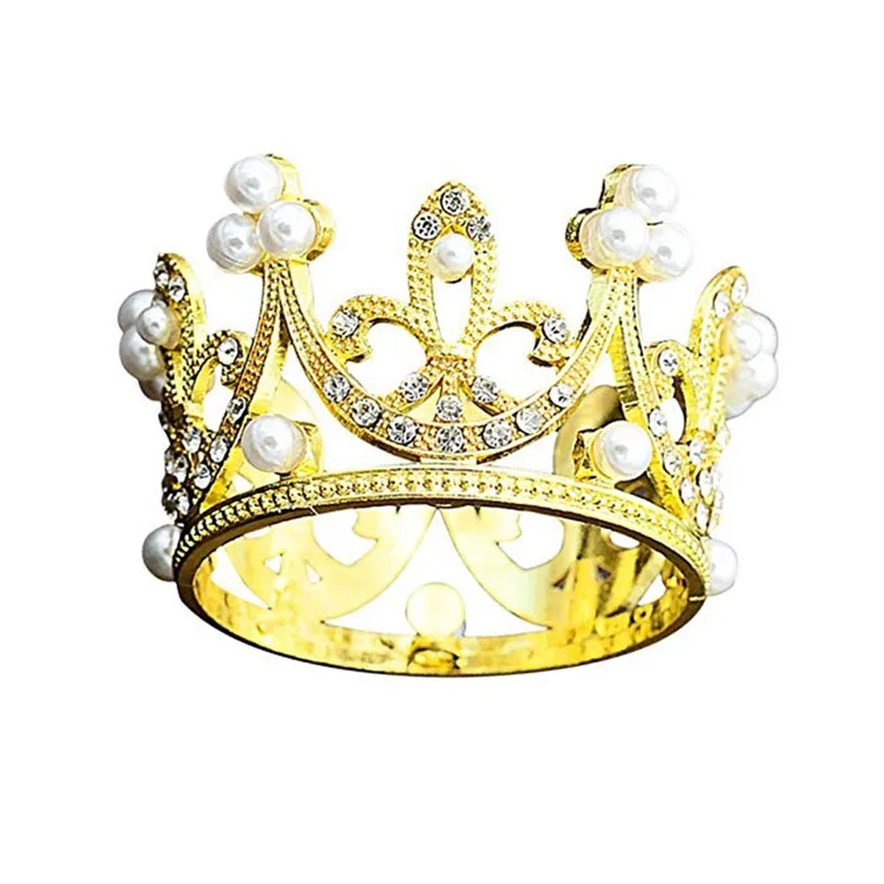 JJWW04600002 4YANG Mini Crown Cake Topper Crystal Pearl Tiara Children Hair Ornaments for Wedding Birthday Party Cake Decorating Tools - Цвет: JJWW04600002