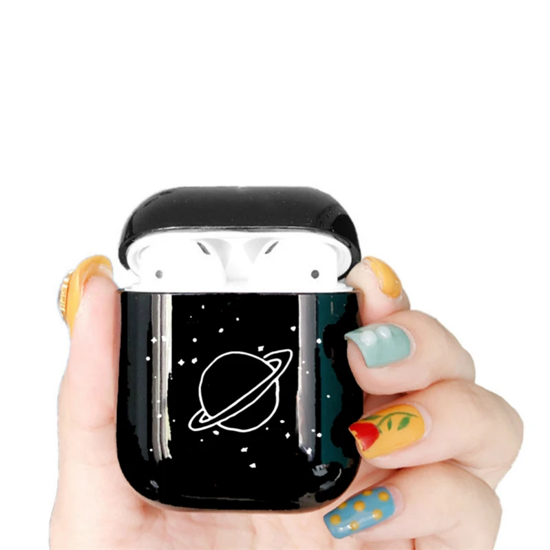 I01011S Милый чехол для airpods, чехол, мультяшная космическая планета, астротетя, Bluetooth, чехол для наушников Airpods 12, черный Жесткий Чехол - Цвет: I01011S