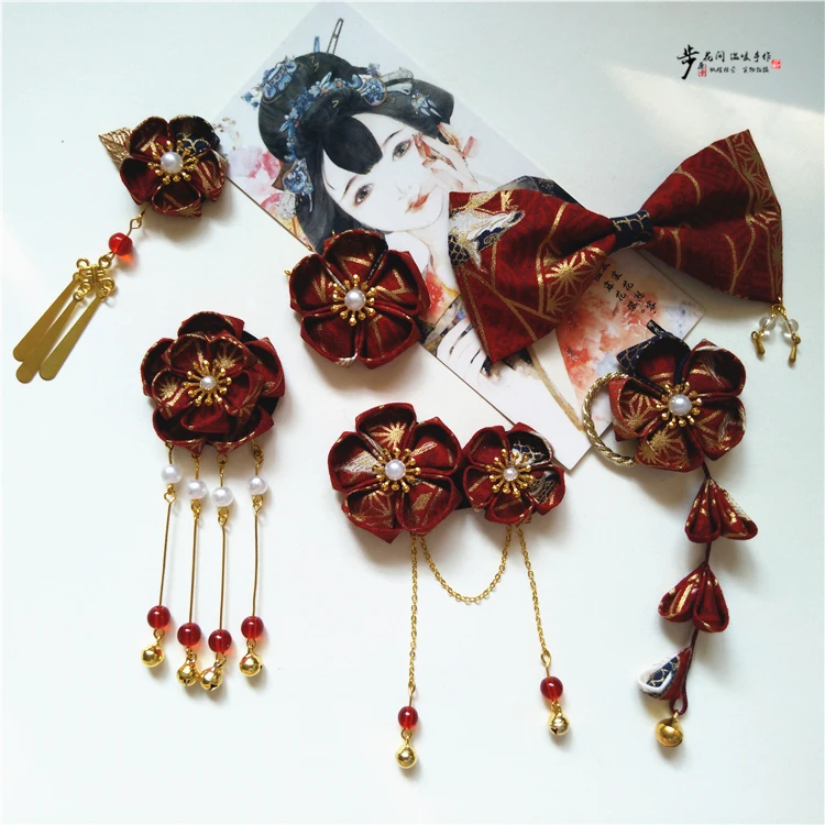 

the original Japanese and wind flowers ancientry tassel hairpin cherry blossom put side clamp kimonos hanfu ornaments headdress