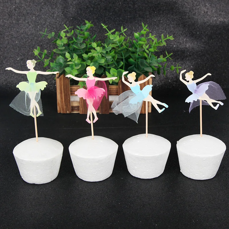 24pcs Dancing Girls Cupcake Cake Toppers Picks Ballet Girls Kids Birthday Party Decoration Supplies Baking Decoration