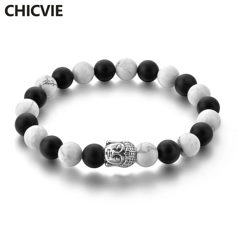 

CHICVIE Silver Buddha Head Bracelet For Women Chain&Link Bracelets&Bangles Natural Stone Bead Love Jewelry Bracelet SBR190054