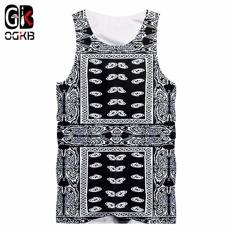 

OGKB Summer Fashion Black Bandana 3d Tank Top Mens Cool Print Cashew Flower Vest Man Singlets Sleeveless Undershirt Paisley Tops