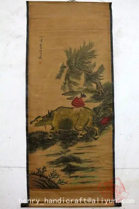 Античная китайская каллиграфия ручной росписи QingDynasty живопись пастушья