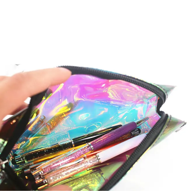 Four Style Fluorescent Pencil Case Shiny PU PencilsBags Kawaii Girl Capacity School Supplies Stationery Cosmetic Bag New