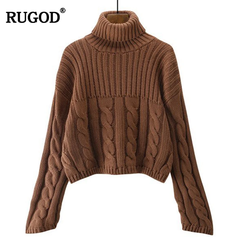 Новинка 2018 вязаный теплый свитер RUGOD с высоким воротником Женский дизайнерский