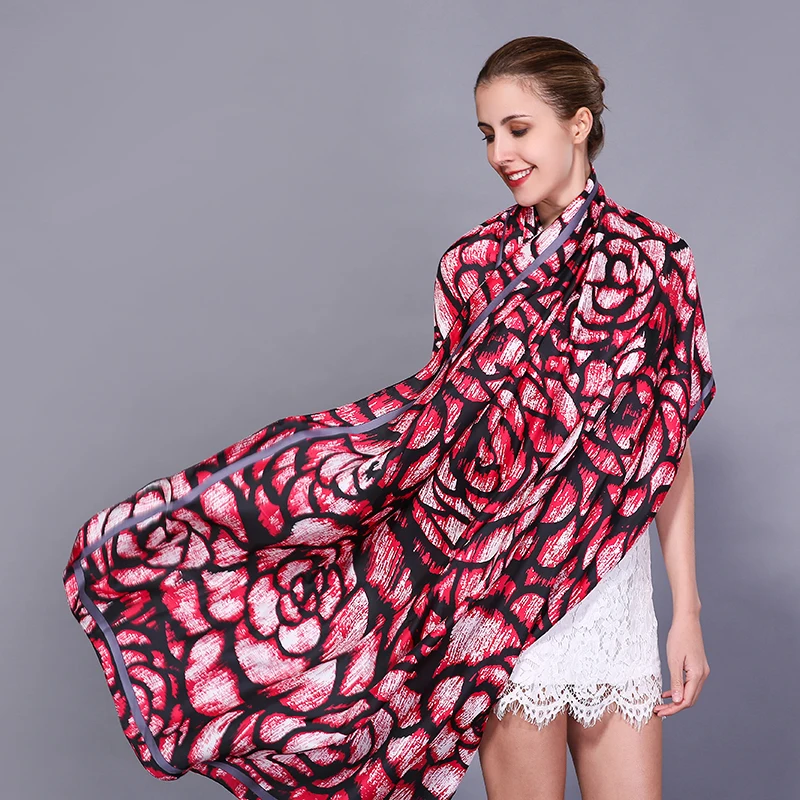 [FEILEDIS]2017 spring and summer Europe the United States satin scarf flowers art shawl sunscreen beach scarves FD084 |
