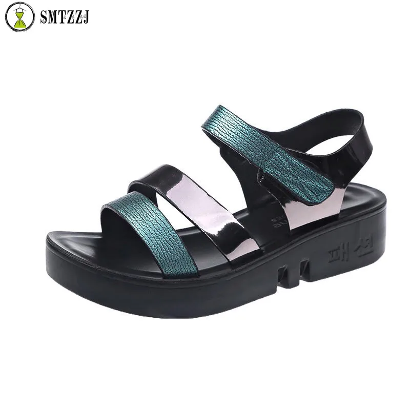 SMTZZJ 2019 Summer Hollow Hook Loop Women Girls Student Casual Sandals Black Green Flat Soft Breathable Comfort Beach shoes | Обувь