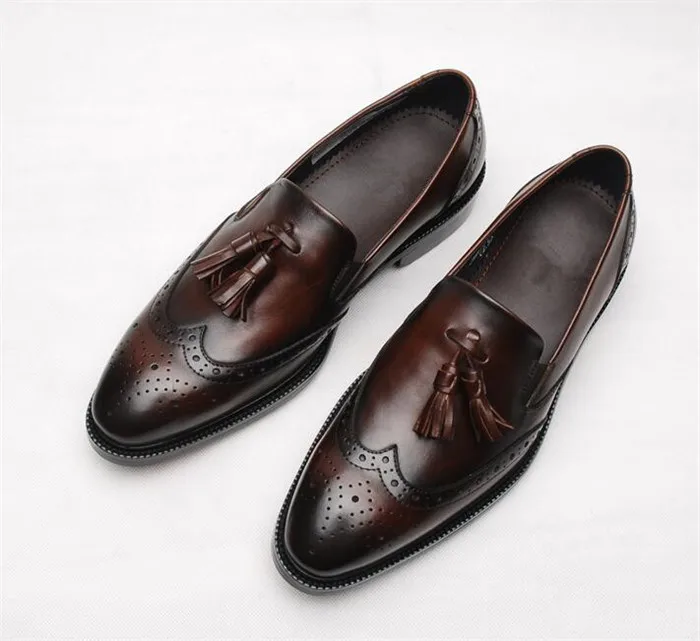 Мужские итальянские Ретро Туфли-оксфорды с резьбой на массивном каблуке кожаные