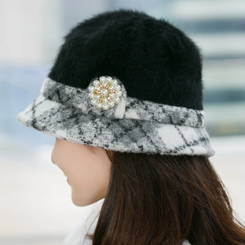 Элегантные вечерние Для женщин мех кролика фетровая шляпа зима Fedoras Cloche Боулер