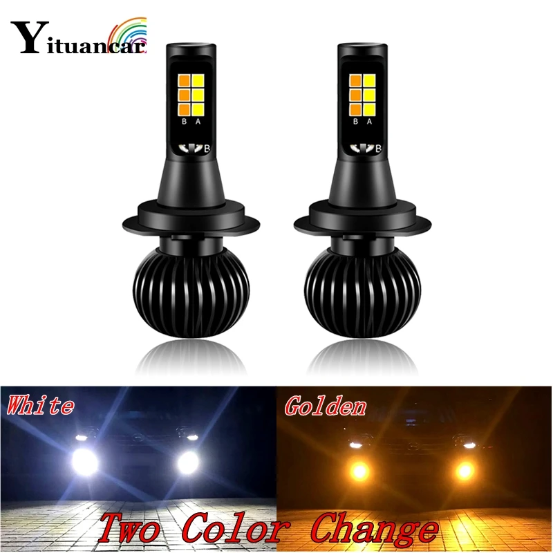 

Yituancar 2Pcs Two Color Change LED Car Light Bulb Constant Color Change Flashing Styling Source H1 H3 H7 H11 880 Front Fog Lamp