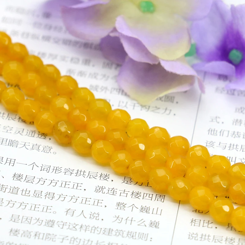 

Wholesale!faceted yellow chalcedony round loose beads 6mm 15" 2pc/lot DIY stone women jewelry making design