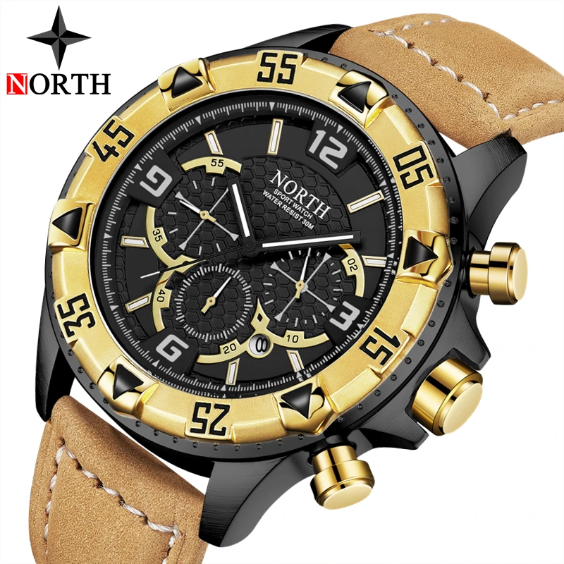 

Watches Men NORTH Brand Men Chronograph Sport Watch Men Quartz Clock Casual Military Waterproof Wrist Watch relogio masculino