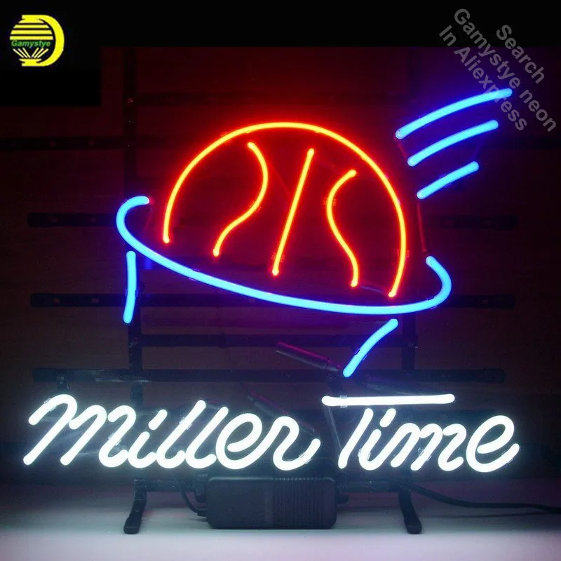 

Mill Time Basketball Neon Light Sign Glass Tube neon lights Recreation Room Iconic Sign Beer Bar Pub sign Decor board Lamps