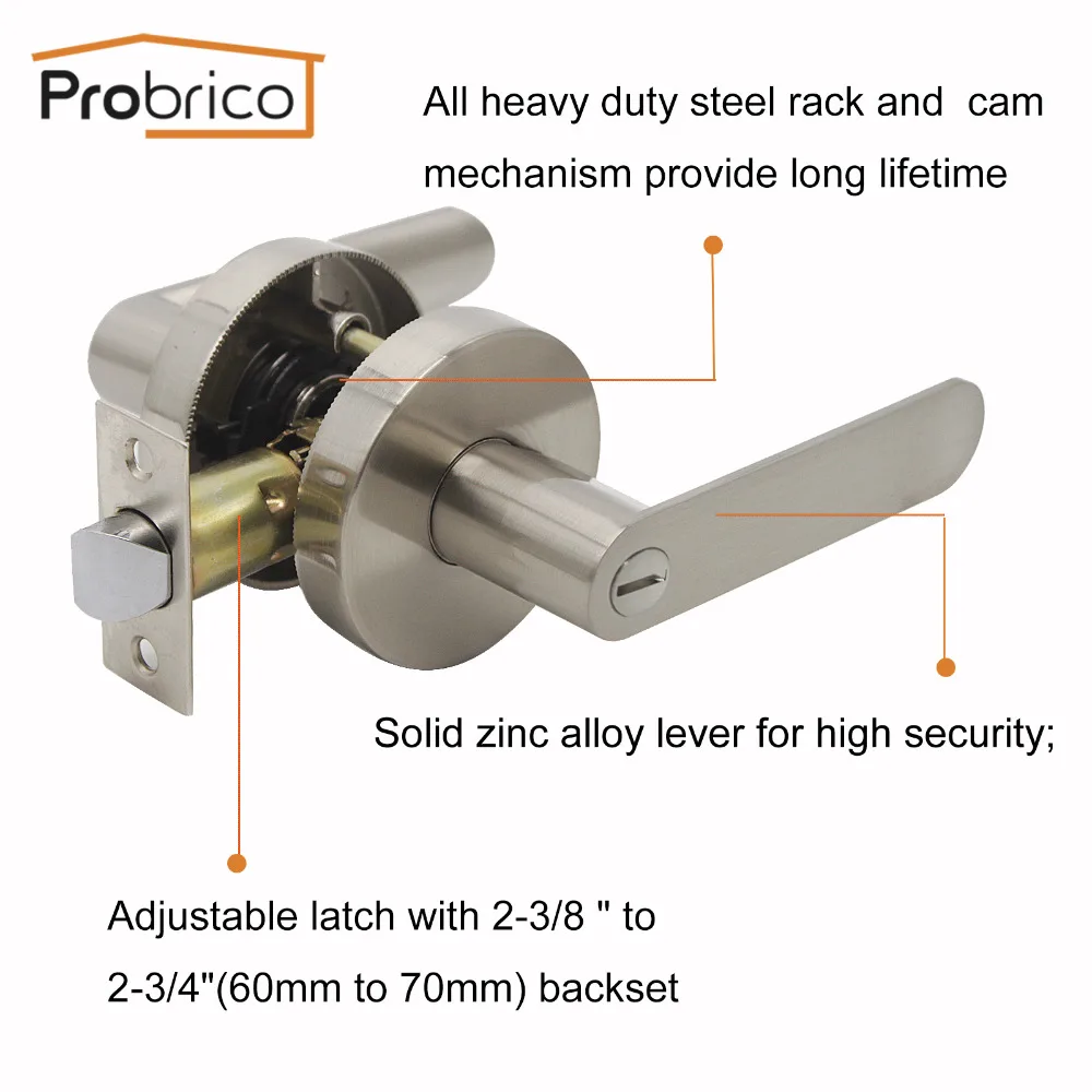 Probrico замок для безопасности дверной ручки с ключом межкомнатной атласный никель