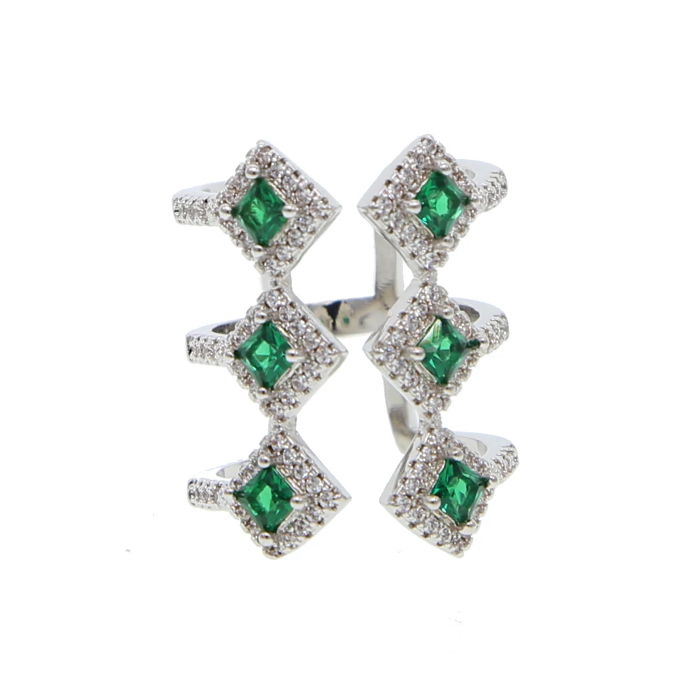square geometric shape green red blue cubic zirconia silver color wedding engagement ring for women | Украшения и аксессуары
